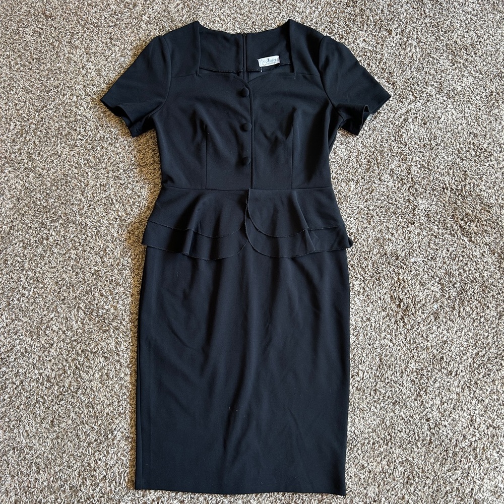 Women’s Aisize Black Vintage Ruffles Cocktail Pencil Dress size Large